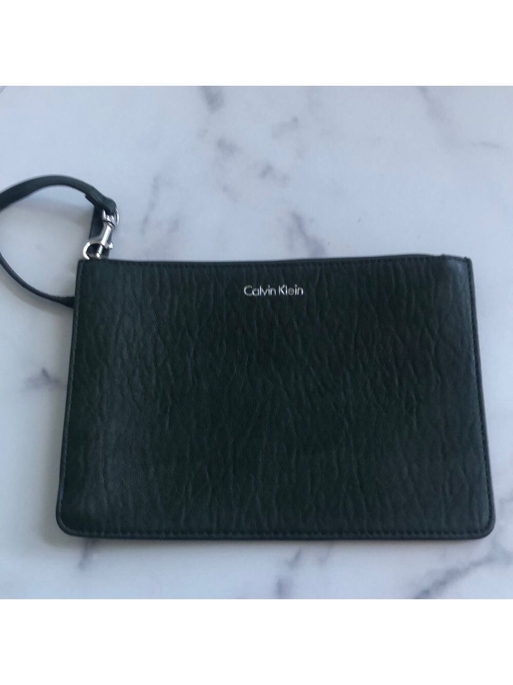 Calvin Klein Faux Leather Zip Wristlet Clutch Wallet Cosmetic Pouch